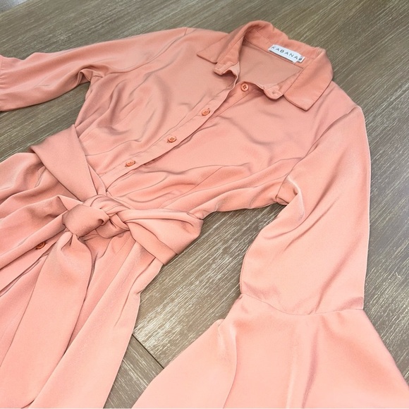 Kabana Tunic Mini Dress S Bell Sleeve Tie Waist Boho Chic Flattering Fit - Picture 8 of 13